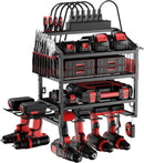Power Tool Organizer Wall Mount with Charging Station, 4 Layer Storage Rack and Tool Holder for Garage Organization, 6 Drill Holder Wall Mount, 4 Hooks and 6 Outlet Power Strip, Great Men's Gift by GreenHaven Gardens