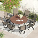 VICLLAX 53" Outdoor Round Patio Table for Lawn Garden, All Weather Metal Round Patio Dining Table with Adjustable Umbrella Hole, Patio Table for 8 Person, Walnut Tabletop by GreenHaven Gardens