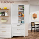 75" Kitchen Pantry Cabinet, Metal Storage Cabinets with Doors and Adjustable Shelves, White Tall Pantry Cabinet with 3 Drawers for Dinning Living Room by CozyNest Decor