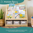 Guidecraft EdQ Book and Bin Display Natural with 3 Fabric Storage Bins: Wooden Multi-Purpose Bookcases and Toy Storage Organizer; Homeschool and Classroom Furniture by TinyTreasures Baby Boutique