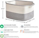 Cotton Rope Storage Basket Set of 3 (15"x10.2"x9.1") - Rectangle Storage Bins - Versatile Toy Storage Organizer - Perfect for Kids, Dog Toys, Books, Shelves - White & Grey by TinyTreasures Baby Boutique