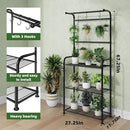 Plant Stand Indoor Outdoor, Heavy Duty Metal 3 Tiered Tall Hanging Plant Shelf for Multiple Flower Planter Holder 67" Large Rack for Living Room Garden Balcony, Black by GreenHaven Gardens