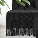 inhand Knitted Throw Blankets for Couch and Bed, Soft Cozy Knit Blanket with Tassel, Black Lightweight Decorative Blankets and Throws, Farmhouse Warm Woven Blanket for Men and Women, 50"x60" by CozyNest Decor
