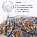 Snycler Boho Throw Blanket for Bed - 100% Cotton Ultra Soft Rustic Quilt Blanket Orange Green Printed Farmhouse Decor Bed Blankets, 80"×90" All Season Rustic Throw for Sofa Couch Chair by CozyNest Decor