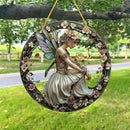 Flower Fairy Garden Decorations Angel Wing Christmas Halloween Deco Statue Art Elf Sculpture Hanging Craft for Outdoor Yard Courtyard Lawn Patio Window Acrylic Ornament Home Gift (B,L: 8*8 IN) by CozyNest Decor