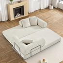 Convertible Sleeper Sofa Bed with Pillow, 4-in-1 Corduroy Folding Mattress Couch with Fixed-Shape Frame, Fold Out Floor Sofa Cama Lounge Couch for Living Room Bedroom Studio, Beige White by CozyNest Decor