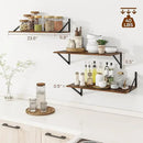 Heimlove 24" W x 12" D Wall Shelves for Books, 12 Inch Deep Floating Shelves Set of 3, Wide Floating Bookshelf with Metal Bracket for Living Room, Kitchen, Office, Bedroom and Decor - Rustic Brown by CozyNest Decor