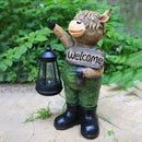 Solar Garden Decor Statues: Handmade Resin Statue with LED Light,Highland Cow Figurine Outdoor Garden Decor Unique Gifts for Women, Mom, Grandma (Green cow1) by CozyNest Decor