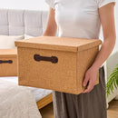 Enzk&Unity Decorative Storage Bins with Lids, Fabric Linen Foldable Storage Box with Handle Home Organizer for Shelf, Closet, Bedroom, Living Room, Office, 3 Packs, Brown by CozyNest Decor