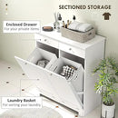 HOMCOM Laundry Hamper Cabinet with 2 Removable Baskets, Tilt Out Laundry Hamper Cabinet with 2 Drawers and 2 Beadboard Doors, Laundry Cabinet Bathroom Storage Cabinet, White by CozyNest Decor