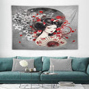 Japanese Geisha Tapestry Asian Red Cherry Blossom Red Sun Traditional Kimono Folk Tapestries Home Decor for Living Room Bedroom Apartment Farmhouse Dorm 60"x40" by CozyNest Decor