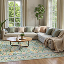Wonnitar 10x14 Machine Washable Area Rugs, Green Floral Large Rugs for Living Room, Ultra-Thin Foldable Boho Flower Print Bedroom Carpet for Dorm Apartment Office by TinyTreasures Baby Boutique