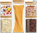 Food Storage Containers with Airtight Bamboo Lids Set of 5, Glass Canisters with Airtight Lids, Glass Food Storage Containers for Pasta, Oats, Coffee, Flour, Sugar, Best for Kitchen, Square by CozyNest Decor