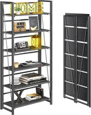 4NM No Assembly Foldable Bookshelf, 6-Shelf Collapsible Bookcase Storage for Small Spaces, 74" H, All Black by CozyNest Decor