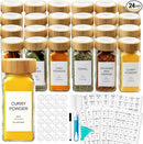 AISIPRIN Glass Spice Jars with 398 Labels, 24 pcs 4oz Spice Containers with Bamboo Lids, Square Spice Bottles With Shaker Lids,Spice Organization for Cabinet,Drawer,Rack,Seasoning Organizer by CozyNest Decor
