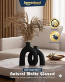 Matte Black Vase Set - Hug Hollow Donut Aesthetic Ceramic Vases Home Decor, Modern Nordic Minimalist Decorative Vase for Table Centerpiece Bookshelf Office Entryway Console Fireplace (Black) by CozyNest Decor