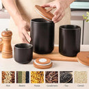 Black Ceramic Canister Set with Bamboo Lids, 3-Piece Airtight Food Storage Jars for Kitchen - Flour, Sugar, Coffee, Tea, Spice - Small, Medium, Large Sizes by CozyNest Decor