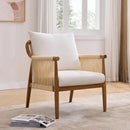 Braid Accent Chair for Living Room Bedroom Reading Room, Rattan Modern Boho Armchair with Solid Wooden Armrest & Frame and Cushions by CozyNest Decor