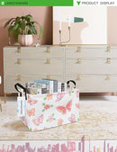 LANGYASHAN Rectangular Storage Bin Collapse Canvas Fabric Cartoon Storage Basket with Handles for Organizing Home Kitchen Boys and Girls Toys Office Closet Shelf Baskets (Rec Pink Butterfly) by TinyTreasures Baby Boutique