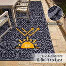 OLANLY Outdoor Rug Waterproof 9x12 ft Clearance, Reversible Outdoor Plastic Straw Rug with Floral Pattern, RV Mat for Patio, Camping, Balcony, Deck, Backyard, Black & Grey by CozyNest Decor