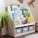 Guidecraft EdQ Book and Bin Display White with 3 Storage Bins: Wooden Kids Bookcase and Toy Storage Organizer; Homeschool and Classroom Bookshelf Furniture by TinyTreasures Baby Boutique