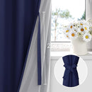 XWZO 100% Blackout Curtains - Extra Long Thermal Insulated Black Liner Rod Pocket Curtains, Noise Reducing and Heat Blocking Drapes for Bedroom with Tiebacks, Navy Blue, W52 x L108, Set of 2 by TinyTreasures Baby Boutique