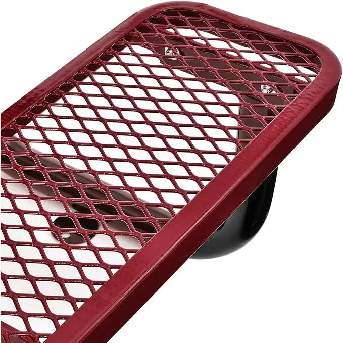 Global Industrial 4 ft. Expanded Metal Rectangular Outdoor Steel Picnic Table, Red, photo 7 of 11