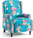 UIXE Floral Pushback Recliner Chair, Fabric Upholstered Armchair Push Back Accent Chair for Living Room, Rivet Trim Club Chair Home Theater Single Sofa Reading Seat - Peacock Blue by CozyNest Decor
