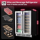 24" Wine and Beverage Refrigerator, Dual Zone Wine Cooler with Glass Door, Hold 88 Cans & 21 Bottles, Built in or Freestanding Under Counter Wine Fridge with Blue LED Light. by CozyNest Decor