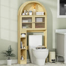 Over The Toilet Storage Cabinet, 31''W Arched Space-Saving Bathroom Organizer with Adjustable Shelf and Acrylic Doors, Freestanding Over Toilet Cabinet for Bathroom, Laundry, Restroom (Oak Wood) by CozyNest Decor