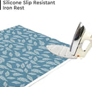 Encasa XO Ironing Mat/Pad (Large 48"x28") with 3mm Padding & Silicone Iron Rest for Steam Pressing on Tabletop or Bed - Heat Resistant, Portable, Quilting & Travel Blanket - Big Leaves Blue by CozyNest Decor