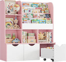 FOTOSOK 47'' Kids Bookcase and Bookshelf, Multifunctional Bookcase with 5 Storage Cubbies and 3 Movable Drawers, Toy Storager Display Stand, Toy Storage Organizer for Bedroom, Playroom, Hallway, Pink by TinyTreasures Baby Boutique