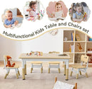 Kids Study Table and Chairs Set, Height Adjustable Toddler Table and Chair Set for Kids Ages 3-8, Graffiti Desktop (Wooden Brown) by CozyNest Decor