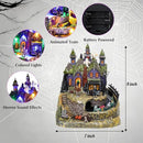 DREAM GARDEN Halloween Village Collection, Lighted Spooky Haunted House with Animated Train and Scary Sound Resin Spooky Town with Skull, Pumpkin, Ghost for Holiday Party Tabletop Decor by CozyNest Decor