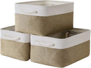 TheWarmHome Storage Basket for Organizing - 14x10x7 inch Medium 3 Pack Collapsible Storage Bin for Shelves with Handles, Canves Storage Box for Organizer Cubes Cloth Gift Toy Closet (White & Khaki) by TinyTreasures Baby Boutique