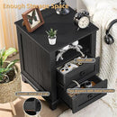 18" Night Stands Set of 2 with Charging Station, Farmhouse 2 Drawers End Table Dresser for Bedroom, Black Wooden Nightstand, Bed Side Table with Open Shelf, Bedside Cabinet for Living Room by CozyNest Decor