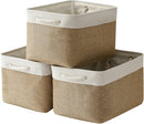 TheWarmHome Organization and Storage Basket for Gifts Empty - 16x12x12 inch Cube Storage bin 3 Pack Fabric Storage Cubes, Collapsible Baskets for Organizer Closet Cloth Gift Toy (White & Khaki) by TinyTreasures Baby Boutique
