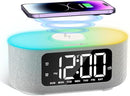 JALL Fabric Alarm Clock for Bedroom, with Big Led Screen Display, Bluetooth Stereo Sound Speaker, FM Radio, Fast Wireless Charging, USB Charging Port, Nightlight, White Noise, Ideal for Gift, Gray by TinyTreasures Baby Boutique