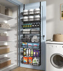 Over The Door Pantry Organizer, Wall Mount Spice Rack, Pantry Hanging Storage and Organization, 8 Adjustable Baskets Heavy-Duty Metal for Home & Kitchen, Back of Door Seasoning Rack - Black by CozyNest Decor