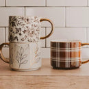 Sweet Water Decor Brown Plaid Mug with Gold Handle, 14oz Fine Bone China Coffee Cup for Tea, Latte, or Hot Cider, Cozy Fall Drinkware, Housewarming & Hostess Gift for Autumn and Thanksgiving by CozyNest Decor