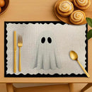 Halloween Ghost Placemats, 4Pcs Black&White Washable Heat Resistant 12×18 Inch Table Mats Cute Place Mats for Party Outdoor Decoration Kitchen Dining Décor by CozyNest Decor