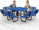 Metal Picnic Tables for Outdoors with Umbrella Hole - Coated Steel Heavy Duty Commercial Grade Table with Adjustable Seats (Blue, 46 in, Square with Back, Expanded Steel) by GreenHaven Gardens