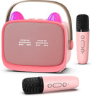 Mgaolo Upgraded Mini Karaoke Machine Toy for Kids, Portable Bluetooth Speaker with 2 Wireless Mics, Emoji & Colorful LED Lights, Home Travel & Party Play Gifts for Boys Girls (Pink) by TinyTreasures Baby Boutique