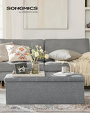 SONGMICS MAZIE Collection - 43 Inches Ottoman Storage Bench, 35 Gal. Folding Chest with Breathable Linen-Look Fabric, Load up to 660 lb, for Entryway, Living Room, Bedroom, Light Gray ULSF077G05 by CozyNest Decor