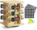 WelFurGeer Bamboo Spice Rack Organizer for Countertop, Revolving Spice Shelf with 12 Glass Jars, Lids & Labels, Desktop Rotating Seasoning Organizer for Kitchens, Space-Saving Design by CozyNest Decor