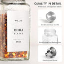Glass Spice Jars with Label and Stainless Steel Lids (24 x 4oz) Spice Containers with 240 Labels, Shaker Inserts, Steel Funnel, Empty Square Empty Square Seasoning Organizer (White) by CozyNest Decor