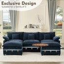 108" U Shaped Couch, Modular Sectional Sofa, 3-Seater Comfy Cloud Couch with Movable Ottoman, Deep Seat Couches for Living Room, Chenille, Navy by CozyNest Decor