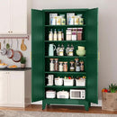 Metal Pantry Cabinet with 2 Doors and 5 Adjustable Shelves, 75" Kitchen Storage Cabinet with Gold Handles, Versatile Storage for Laundry, Living, Bathroom, Dining, Utility Room - Green by CozyNest Decor