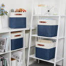 DULLEMELO Foldable Storage Cubes 12 x 12 Organizer Bins,Canvas Storage Bins Empty Gift Baskets for Organizing with SturdyLeather Handles, Closet Baskets for Nursery Storage(4 Pack - 12" White&Blue) by TinyTreasures Baby Boutique
