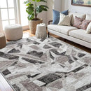Modern Abstract 8X10 Area Rug for Living Room Bedroom Washable, with Non-Slip Rubber Backing Print Faux Wool Thin, Grey Throw Large Carpet for Kids Playroom Dining Room Pet & Child Friendly by CozyNest Decor